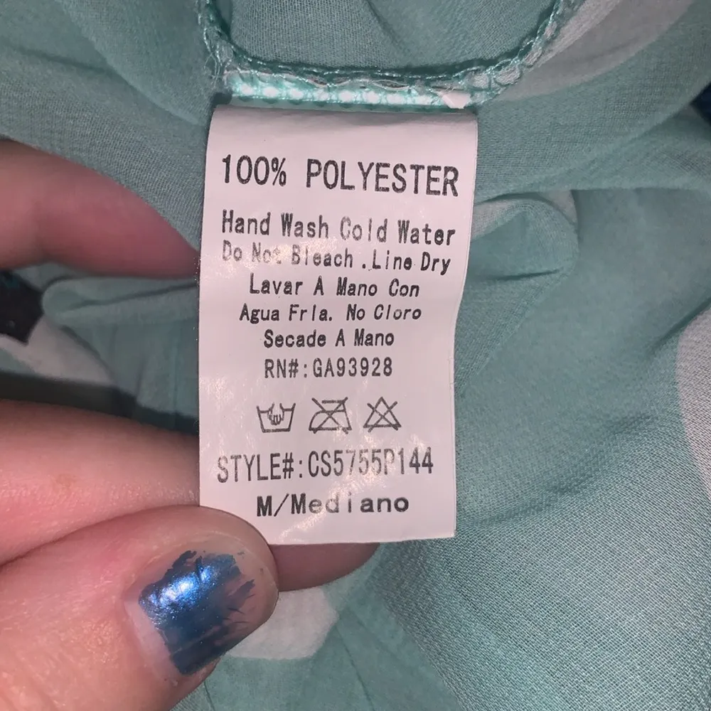 Cals light blue with white polka dots sheer high low 1/2 button down blouse - Image 8