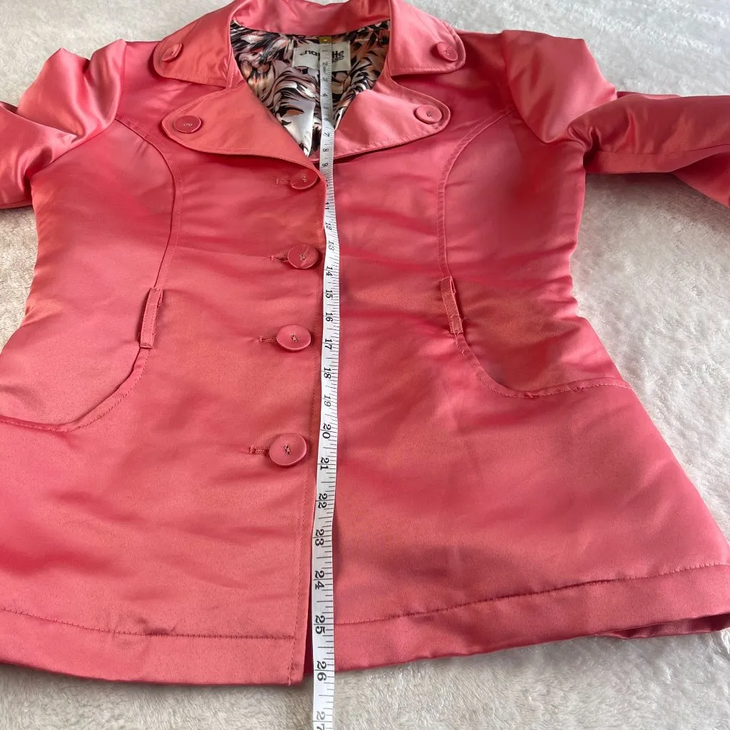 Charlotte Russe Coat Jacket Womens Size M Coral‎ Button Up Long Sleeve Pockets - Image 6