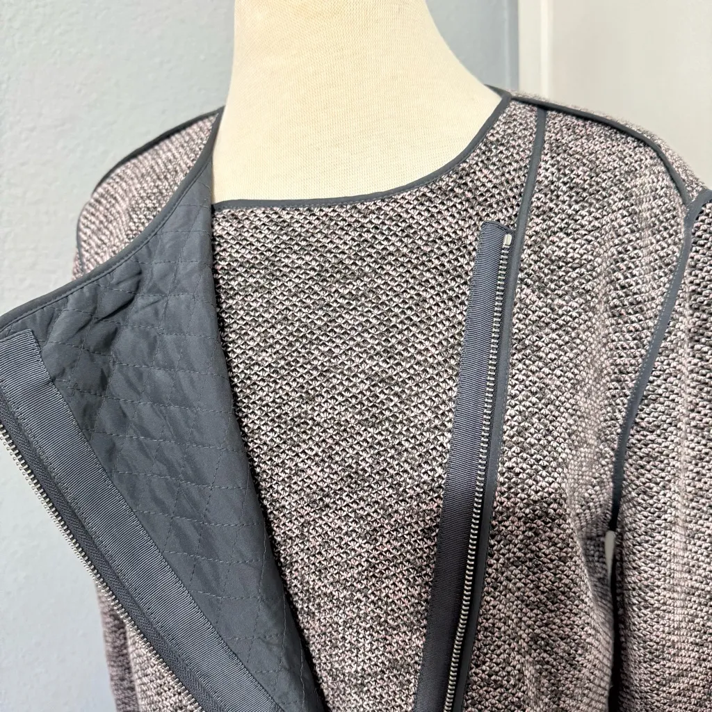 Ann Taylor Women Gray Textured Zip-Up Crew Neck Long Sleeve Jacket Size 12 - Image 7