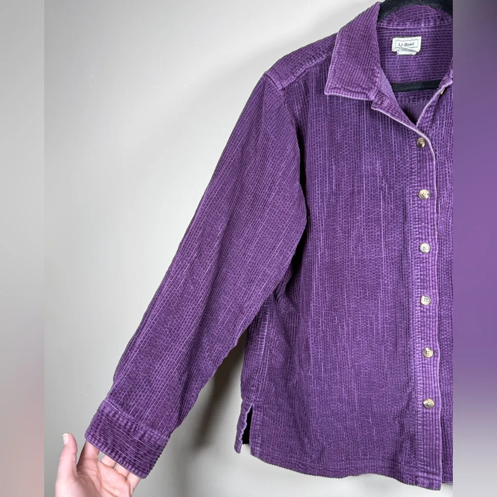 LL Bean Women Corduroy Long Sleeve Button Down Shacket Shirt Medium Pink Outdoor Purple Size L - Image 8