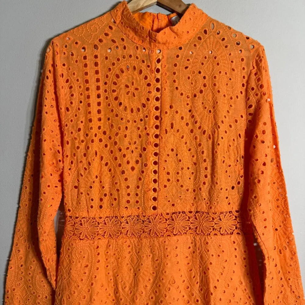 Lioness Eyelet Cutout High Neck Mini Dress Women's XL Orange Lace Party Cocktail - Image 8