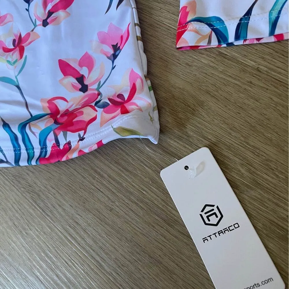 NEW with tag! women's long sleeve 2pc Swimming suits Flora print 1/4 zip size XL White - Image 5