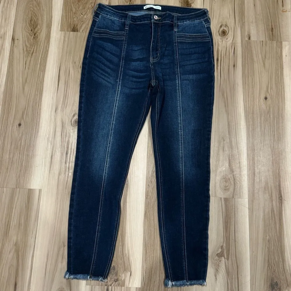 Kancan High Rise Front Seam Skinny Jeans Zip Pocket Dark Wash Women’s 32 Blue - Image 2
