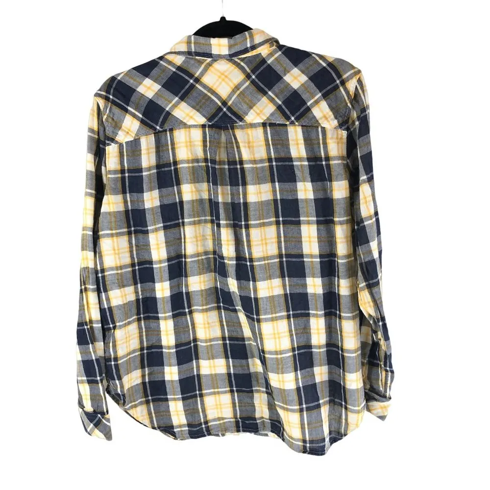 Levis Womens Flannel Shirt Boyfriend Fit Cotton Plaid Pockets Yellow Black L - Image 2