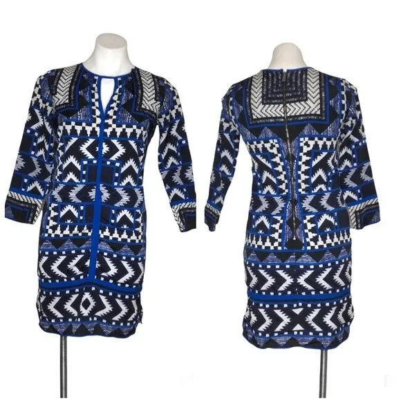 VINCE CAMUTO Blue Black Geometric Abstract Print  Long Sleeve Lined Size 2 - Image 8