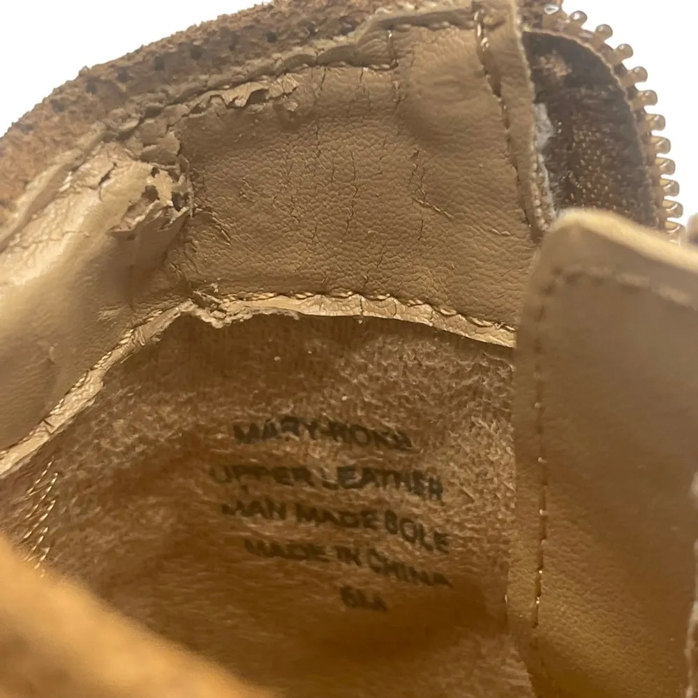 Jeffrey Campbell ᪥ Mary Roks Perforated Suede Wedge Peep Toe Booties ᪥ Cognac 6M - Image 13