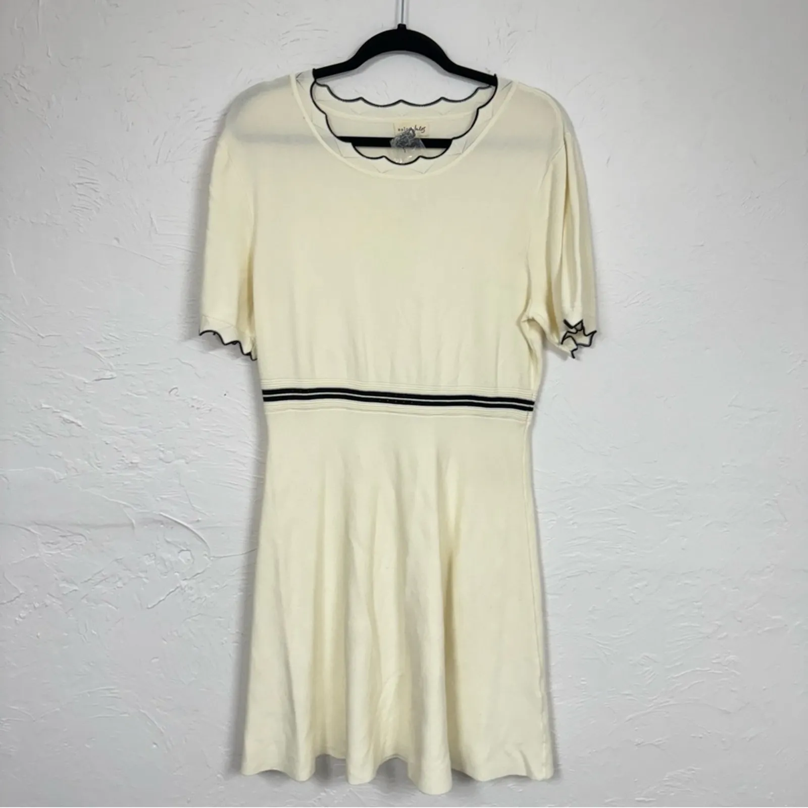 Maison Jules Cream Black Scalloped Fit Flare Mini Dress Womens XL Preppy Spring - Image 7