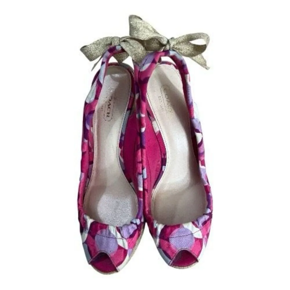 Coach Maritza Pink Purple Printed Slingback Platform Wedge Size 8B Open Toe - Image 7
