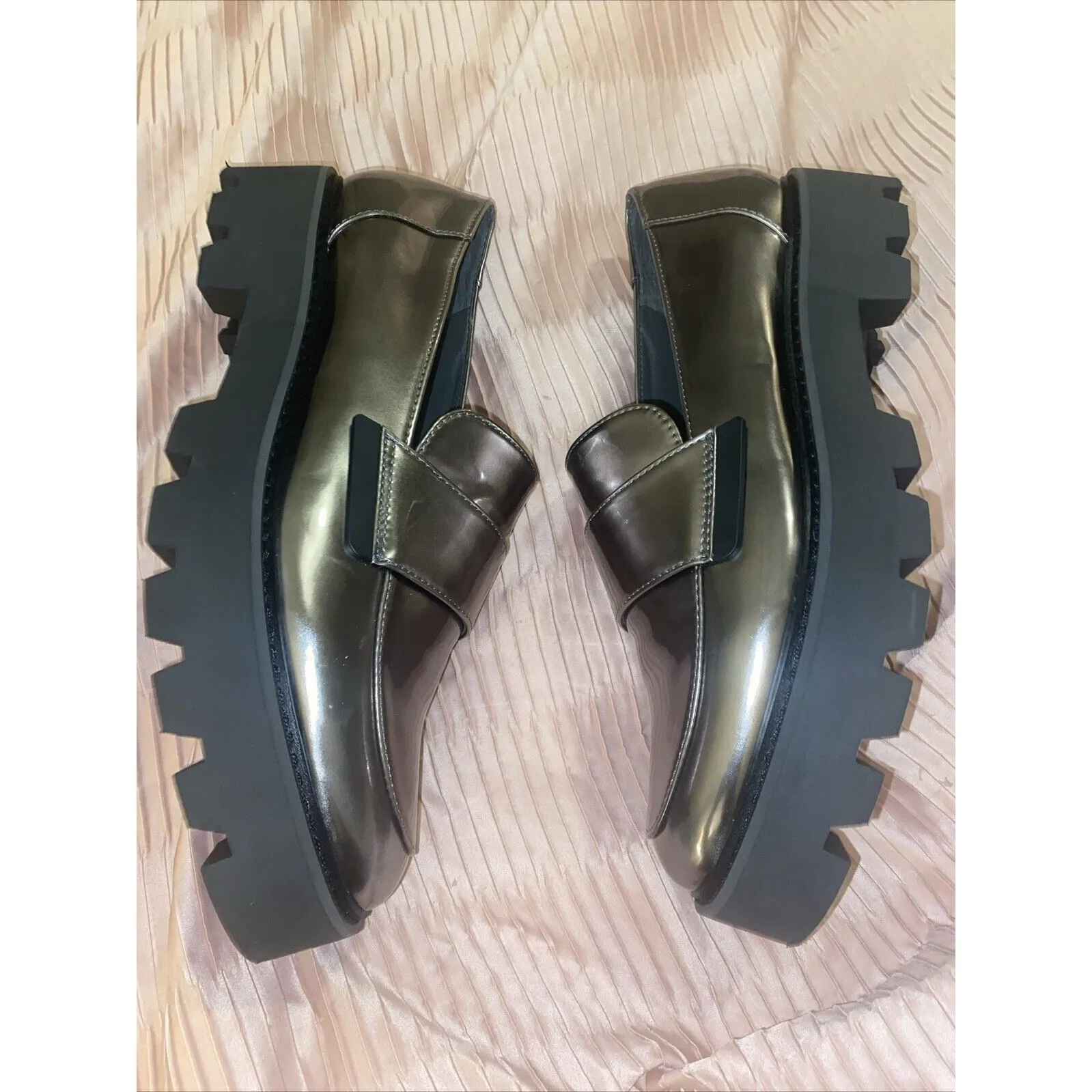 Franco Sarto Shoes Womens Size 8M Brindy Pewter Patent Leather Platform Loafer - Image 6