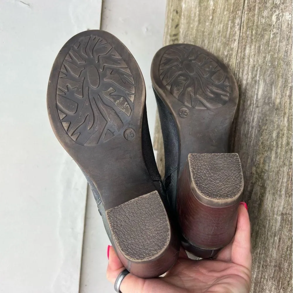 Roan Bed Stu Lina Mixed Suede Leather Black Charcoal Heeled Boot Bootie 9.5 - Image 5