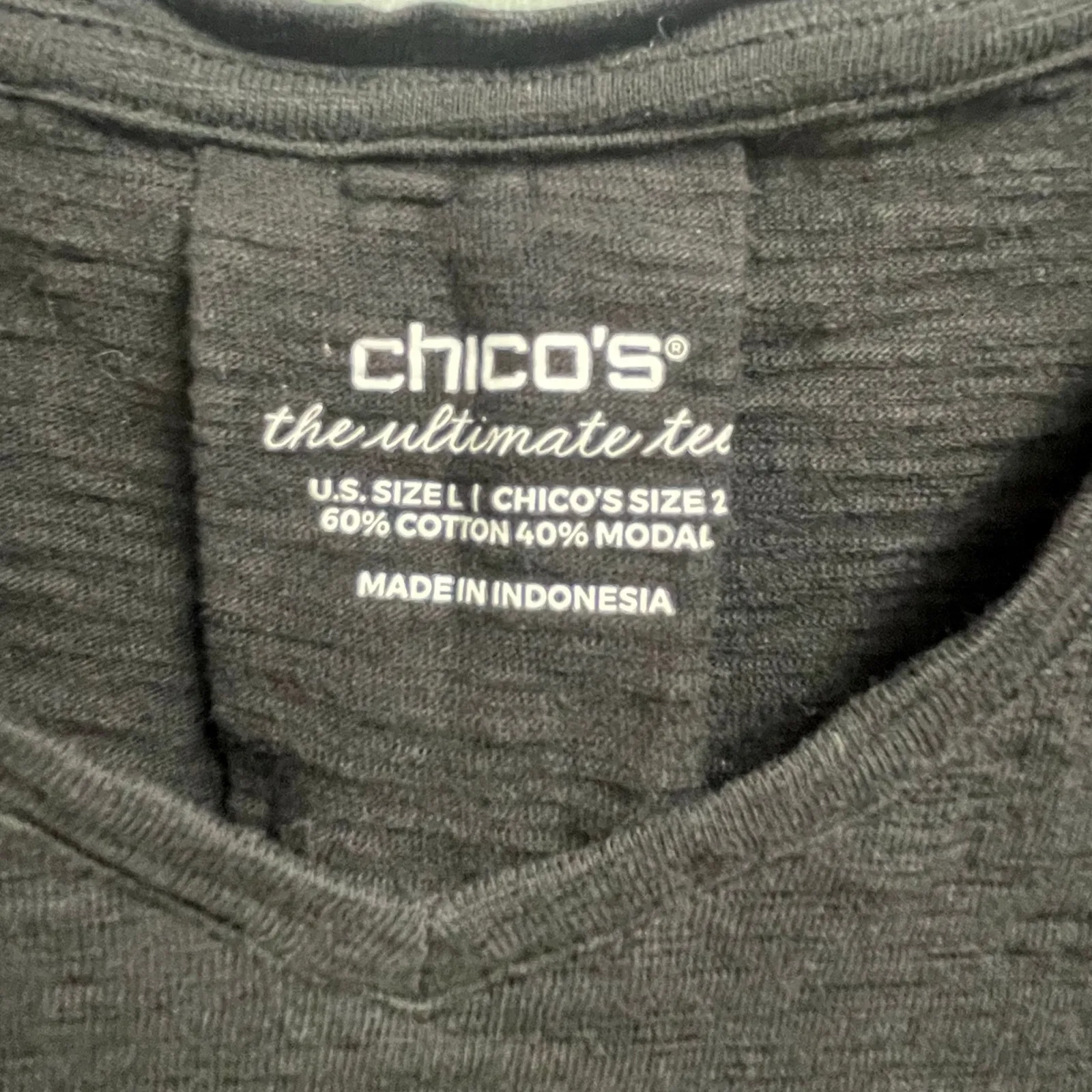 Chico's Ultimate Tee Black Sz Large Pleated Back Minimalist Casual Modal Cotton - Image 2