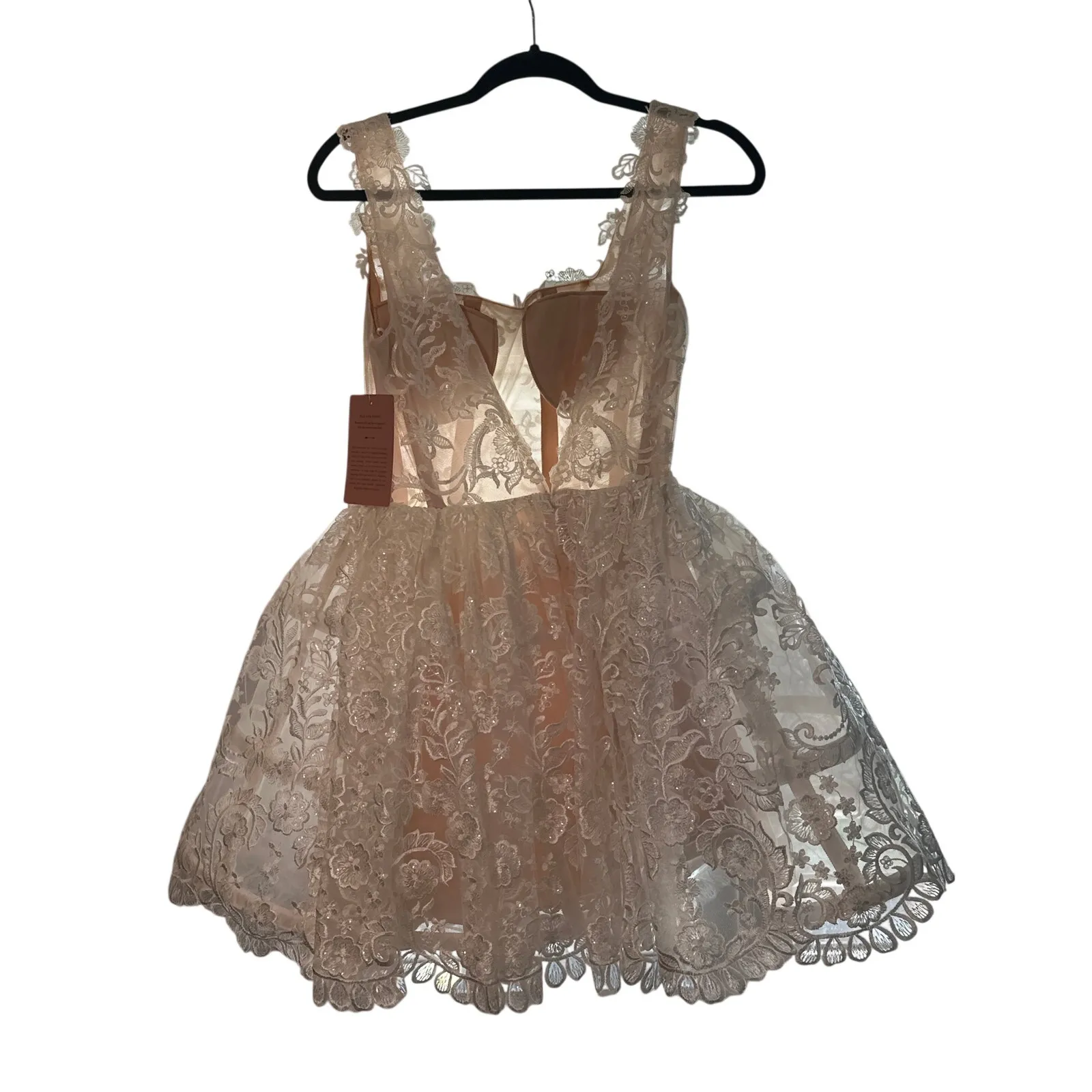 BHLDN NWT White Lace Square Neck Bridal Mini Dress Structured Skirt Size 6 - Image 4