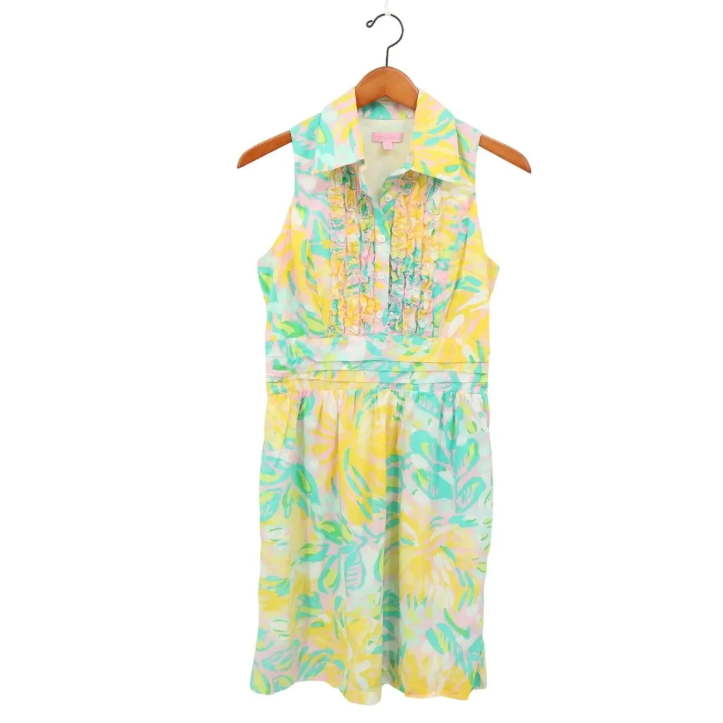 Lilly Pulitzer Essie Shirt Dress Lilly's Pink Lilet Sleeveless Floral Ruffle 6 - Image 2