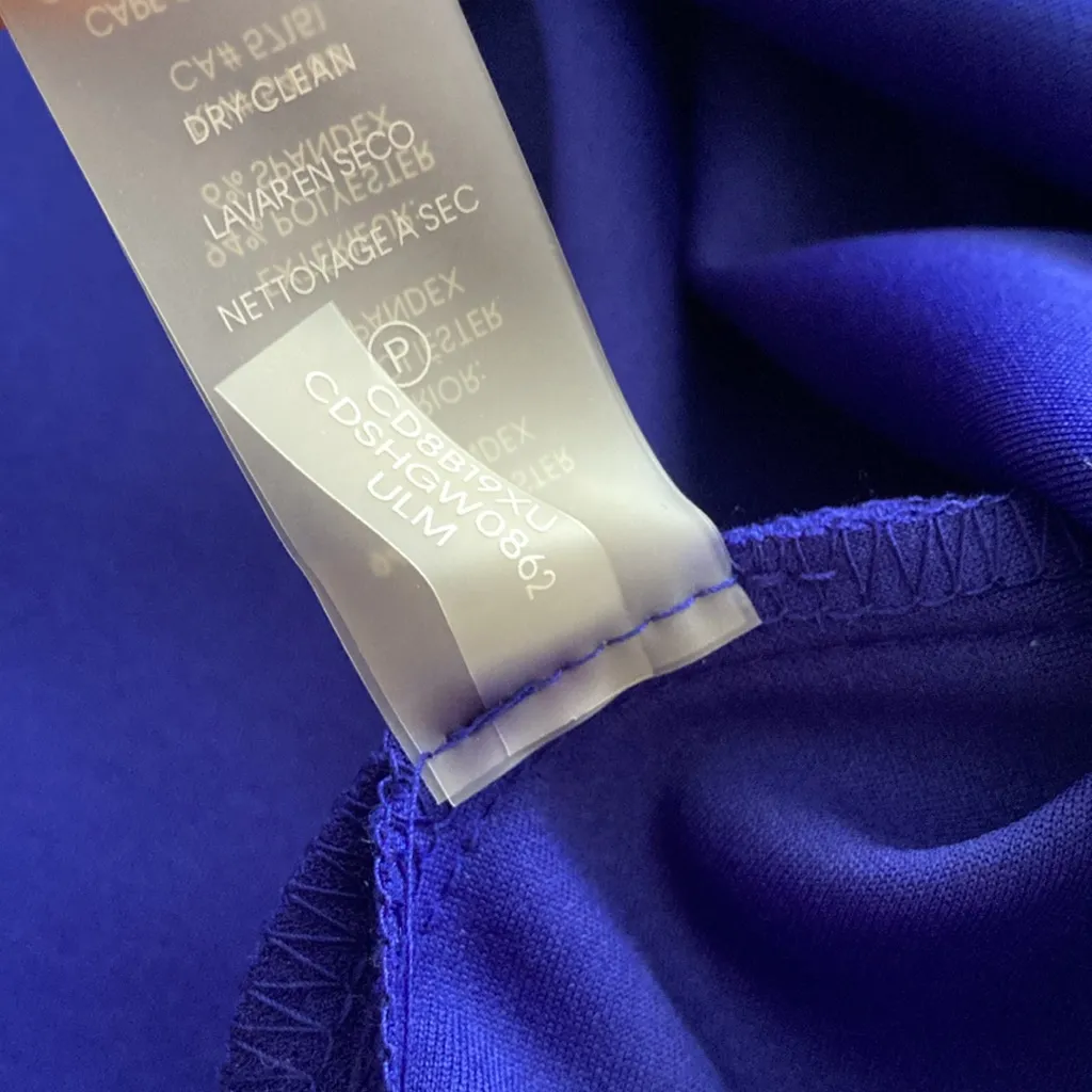 Calvin Klein High Neck Pleated Midi Dress Bright Blue Fit Flare Size 10 Like New - Image 9