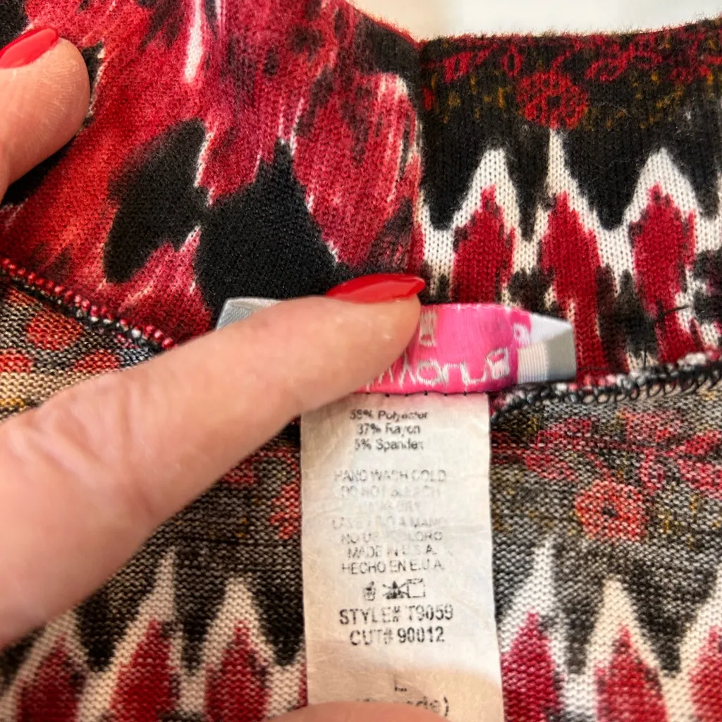 Pretty Young Thing Aztec Patterned Open Front Drape Cardigan Women's Size Large Red - Image 7