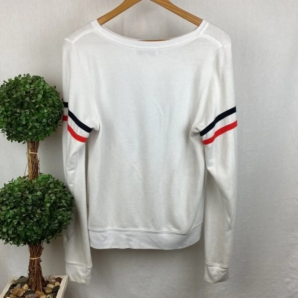 Wildfox White & Blue Heart Print Long Sleeve Sweatshirt XS - Image 4