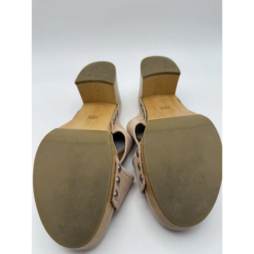 Frye Sandals Fiona Leather Slide Blush Size 8 Pink Leather Wood‎ Heel Studs - Image 7