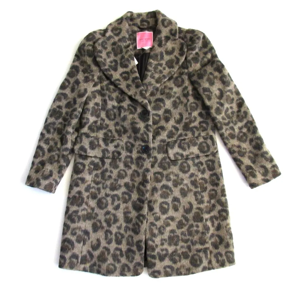 NWT Kate Spade Brushed Leopard Coat in Hazelnut Wool Blend Topcoat 0 $728 - Image 2