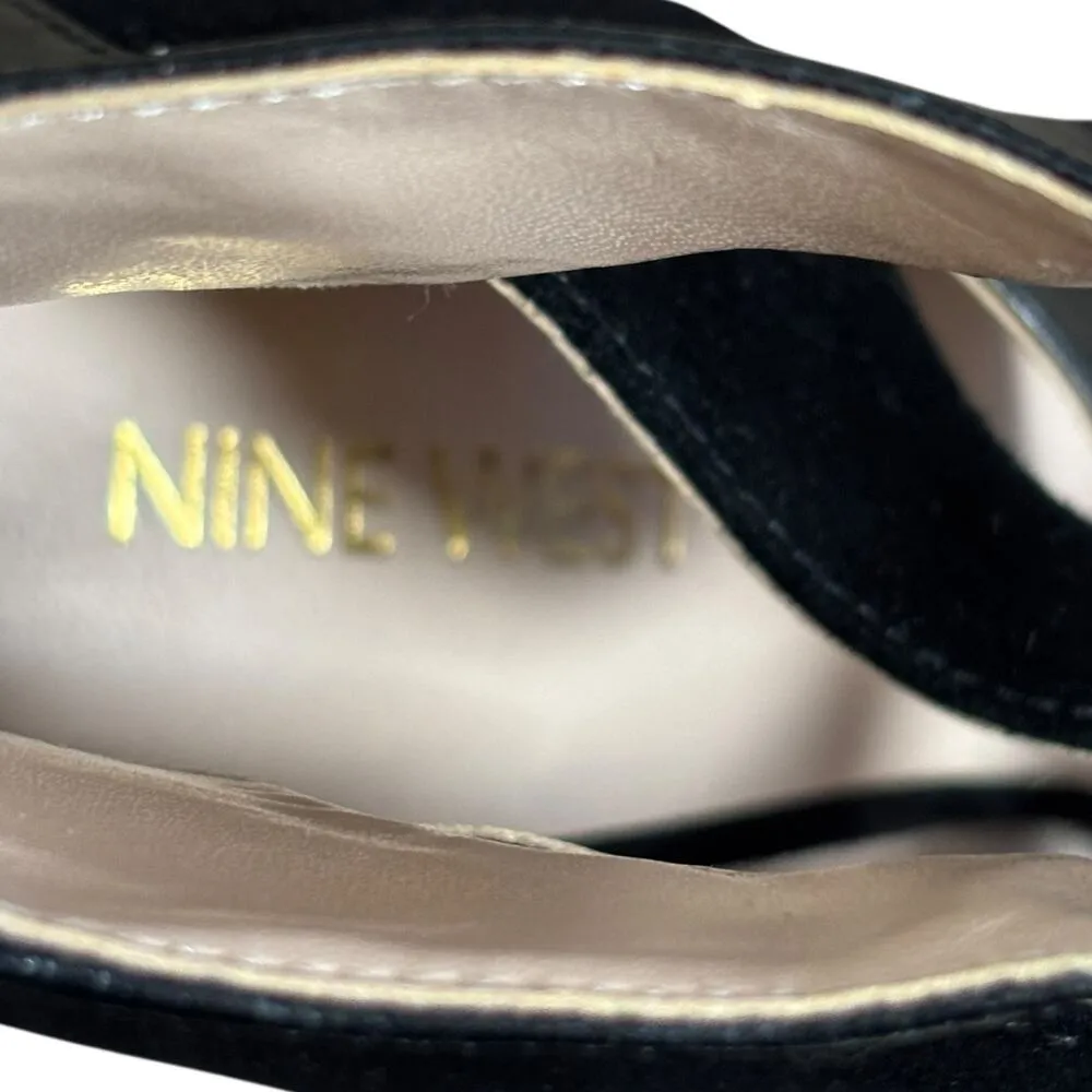 Nine West  Amability Black Strappy Cutout Heeled Leather Sandals Size 8 Medium - Image 7