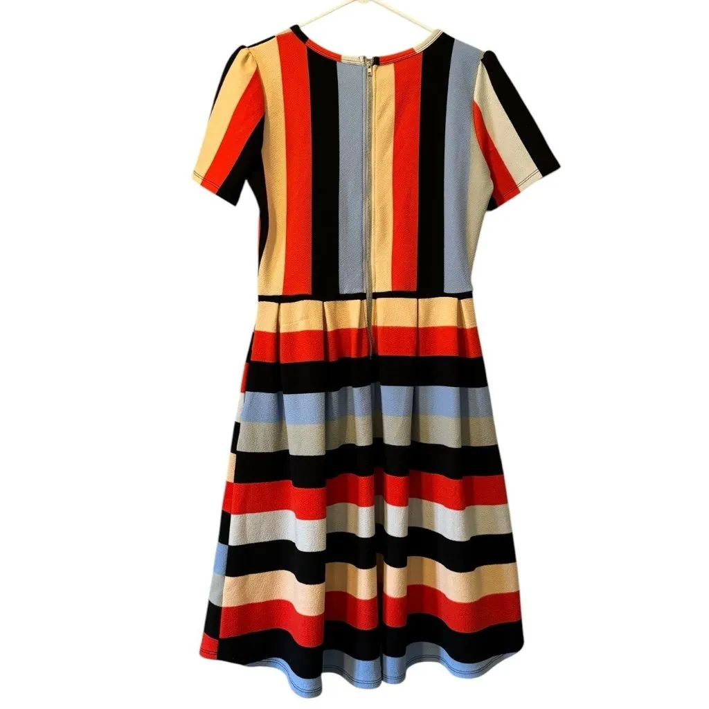 LuLaRoe Womens Amelia 70s Retro Stripes Fit Flare Dress Size Small M Preppy‎ - Image 2