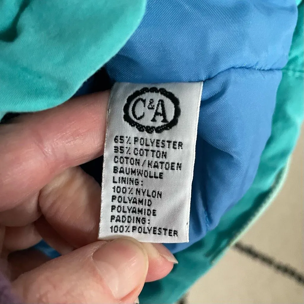 Vintage 90s C&A Club Fifteen Teal Blue Grey Puffy Half Zip Pullover XL Green - Image 12