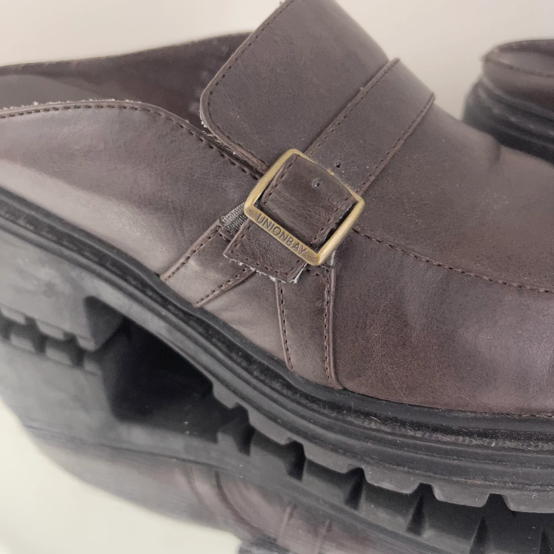 Union Bay Vintage  90s Y2K Brown Chunky Heel Slip On Loafers - Image 4