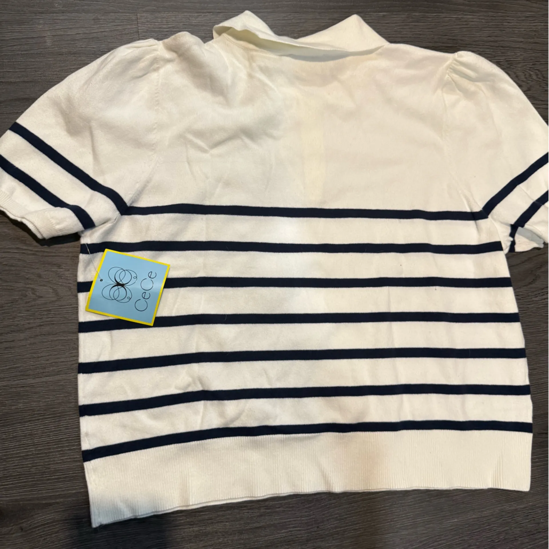 NWT CeCe Nordstrom white with stripe Polo lightweight Sweater size XL - Image 3