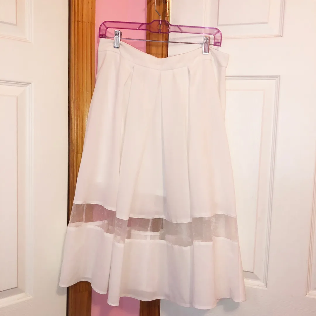 White Midi Skirt with Mesh Panel - Image 3