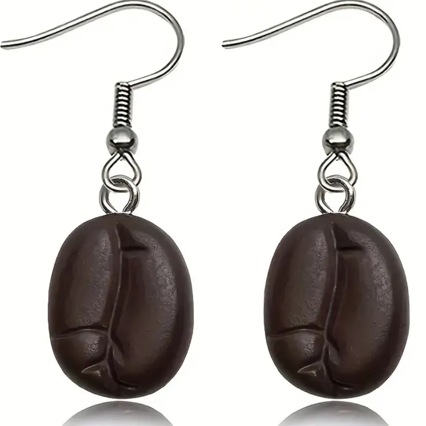 Coffee Bean Dangly Earrings Brown - Image 5