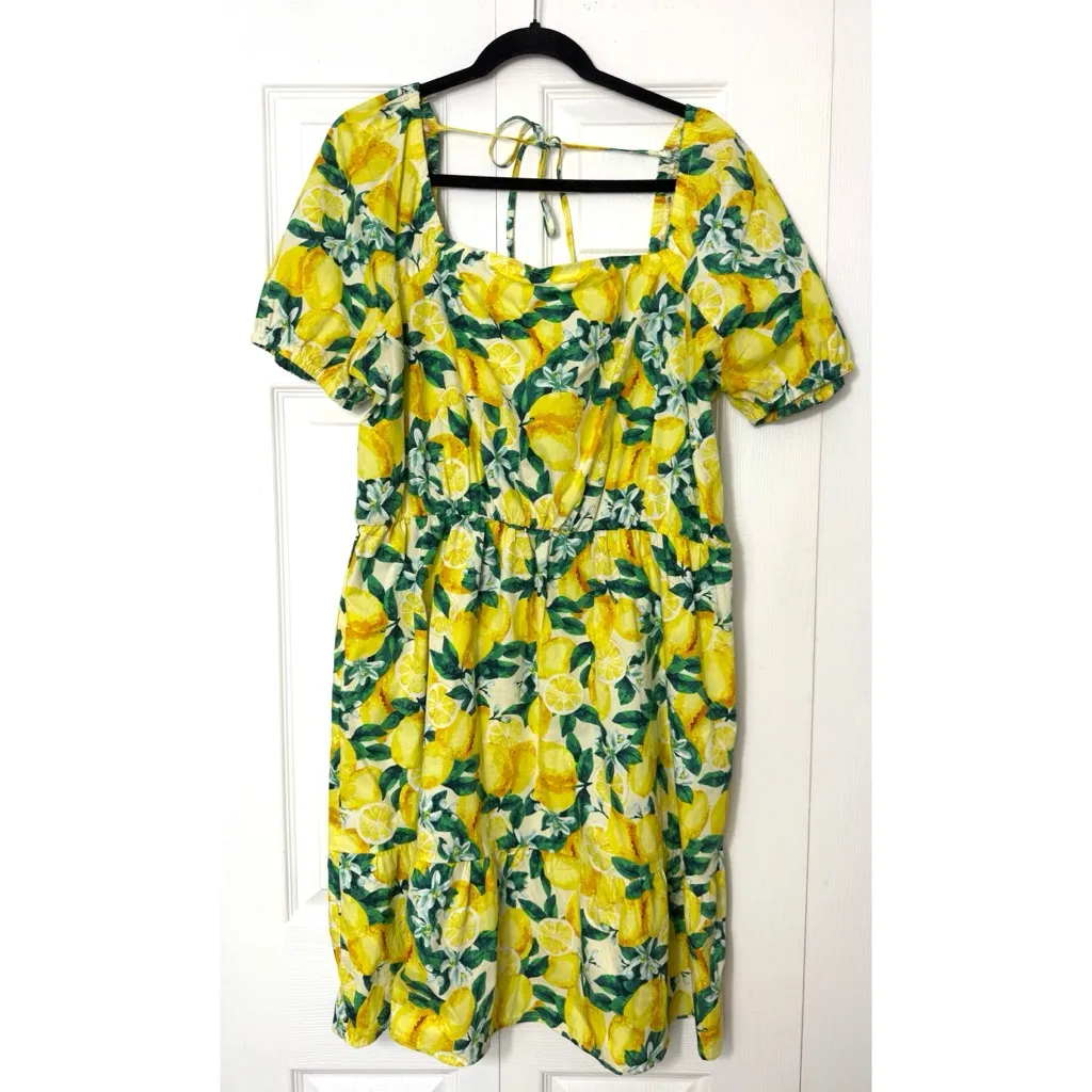 Chloe + Rene Yellow Green Lemon Print Cotton Short Dress Size Large - Image 8