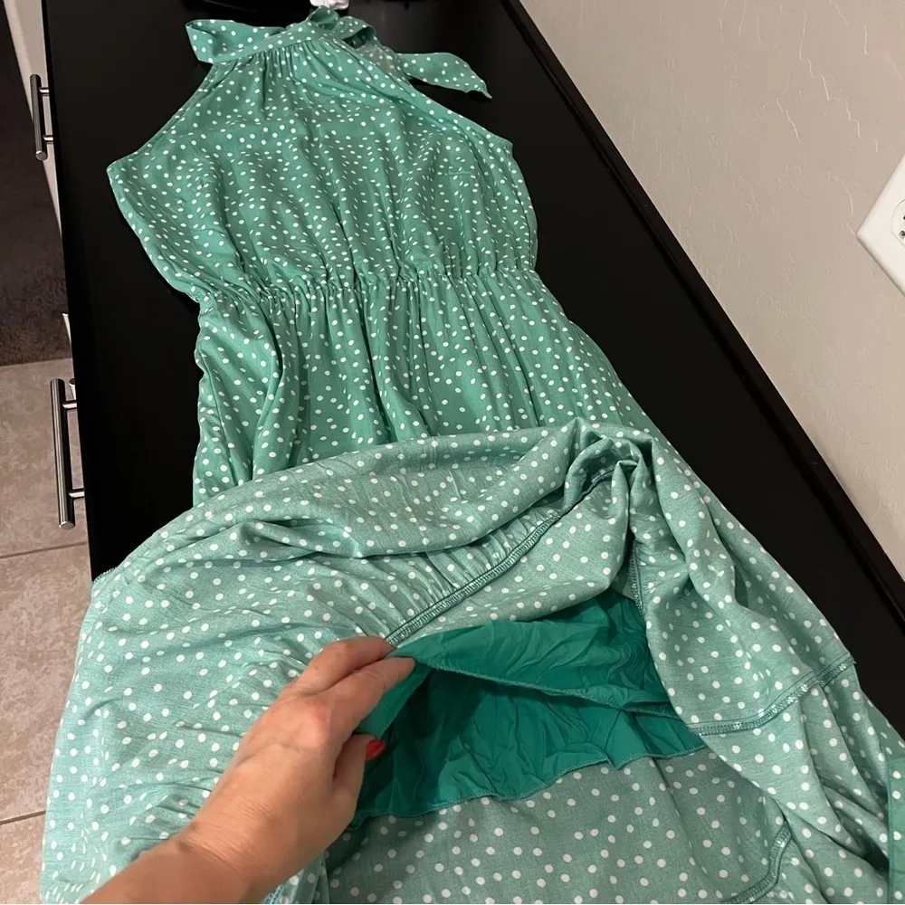 PRETTYGARDEN Halter Neck Sleeveless Maxi Dress tiered Sundress, polka dot, sz S Green - Image 8