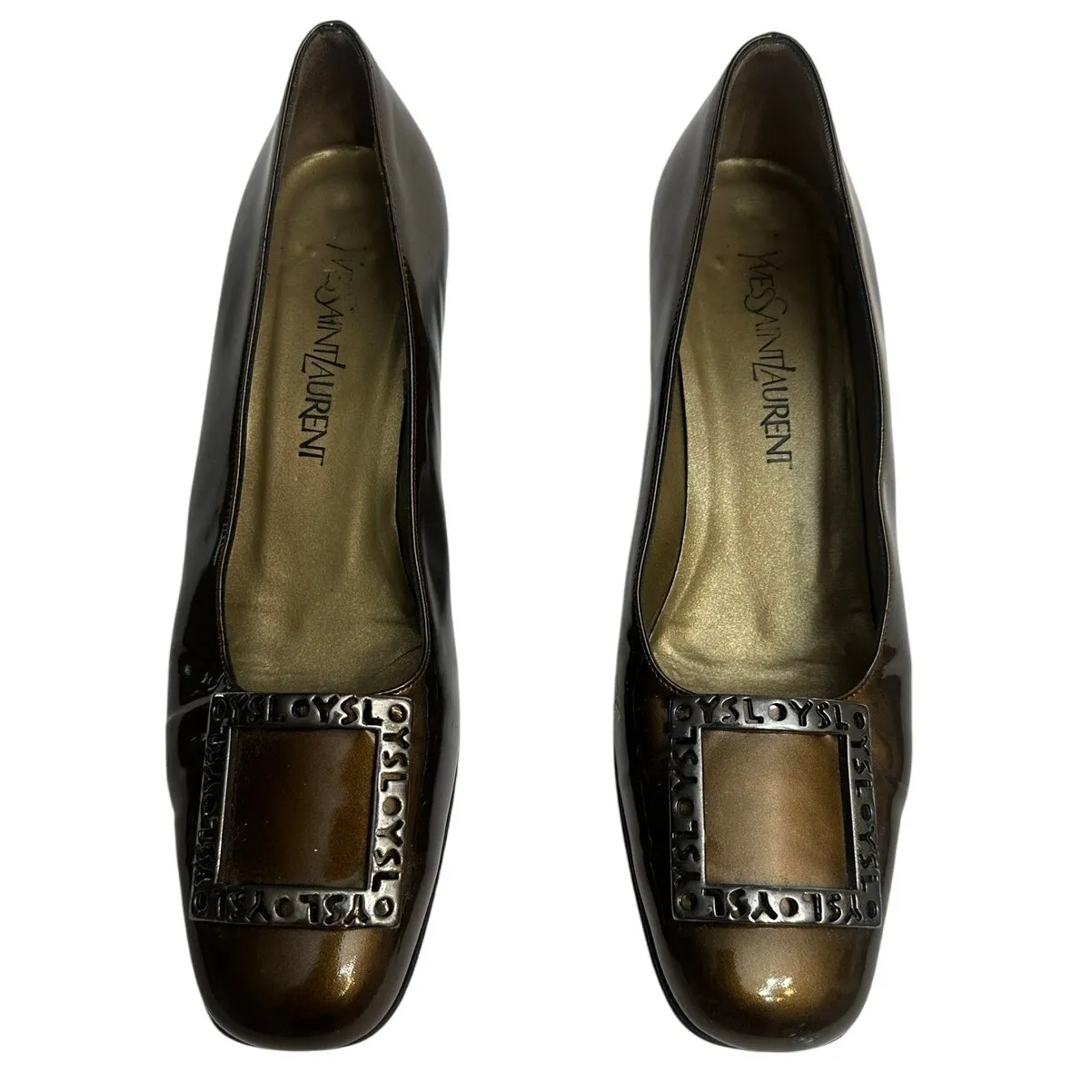 YSL Block Heel Vintage Olive Green Patent Leather Yves Saint Laurent Size 8.5 - Image 4