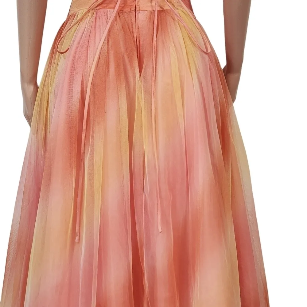 Amazing Sunset Iridescent Mesh Vintage Maxi Summer Evening Party Dress Size 7/8 - Image 10