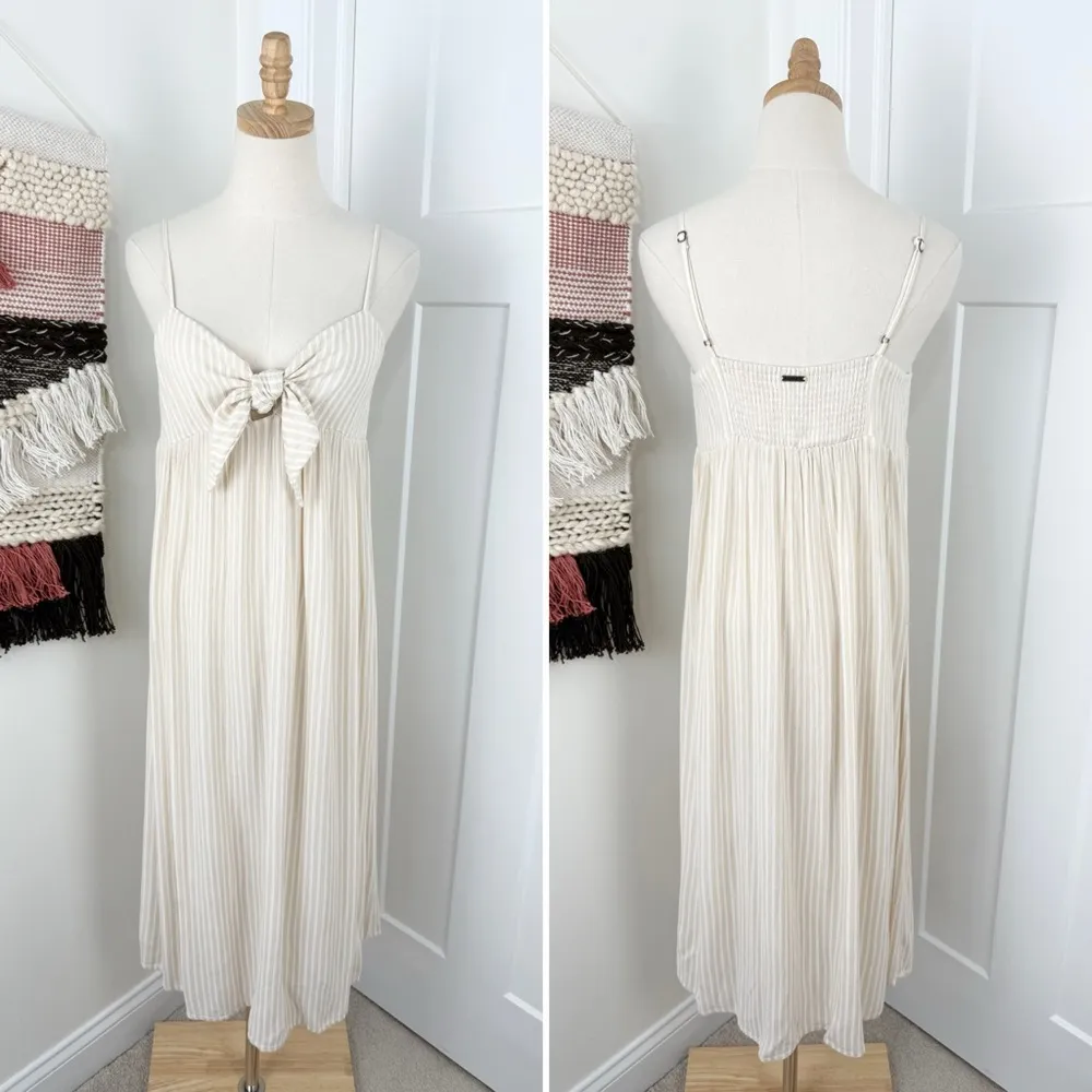Billabong Twist Tie Front Striped Sleeveless Midi Dress Cream Sz M - Image 2
