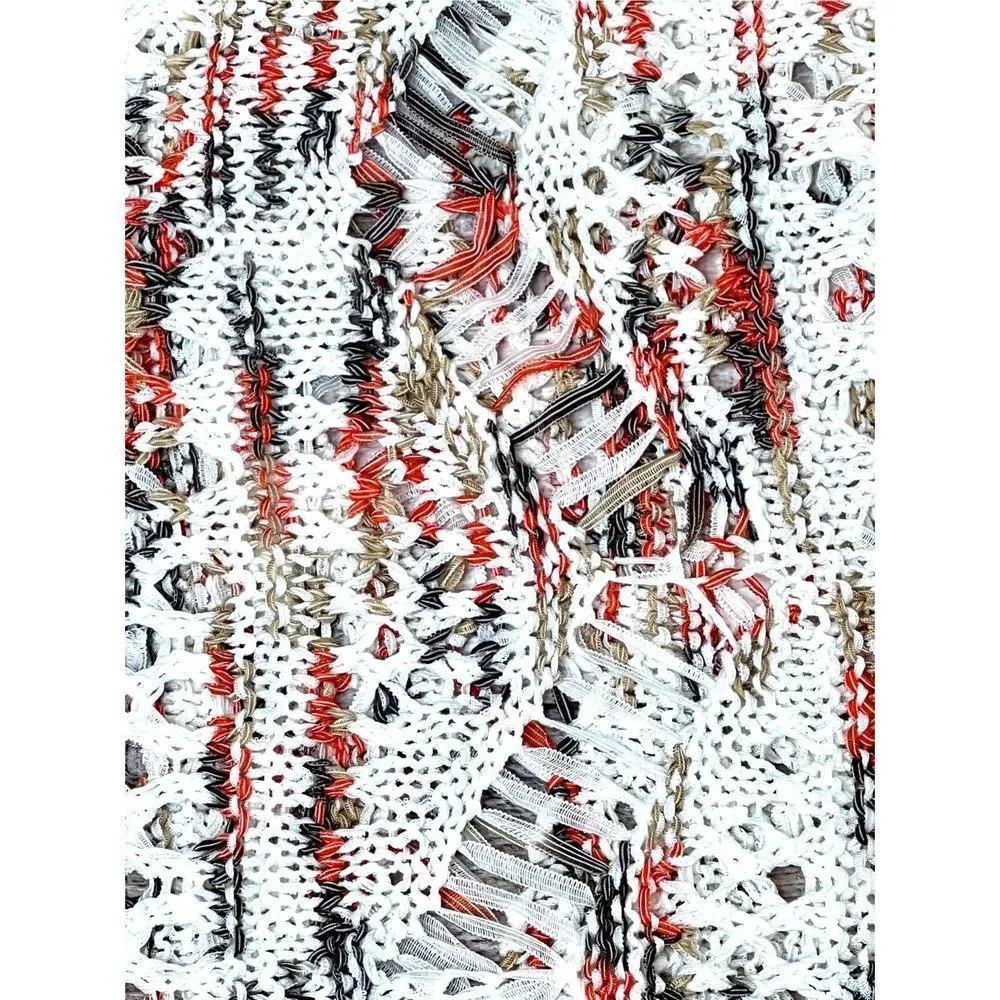 Boston‎ Proper Open Weave Sweater Nylon Fringe Long Sleeves Cream Multi Sz XS - Image 4