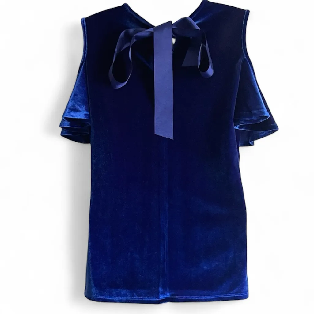 Ted Baker Royal Blue Velvet Cold Shoulder Blouse - Image 7