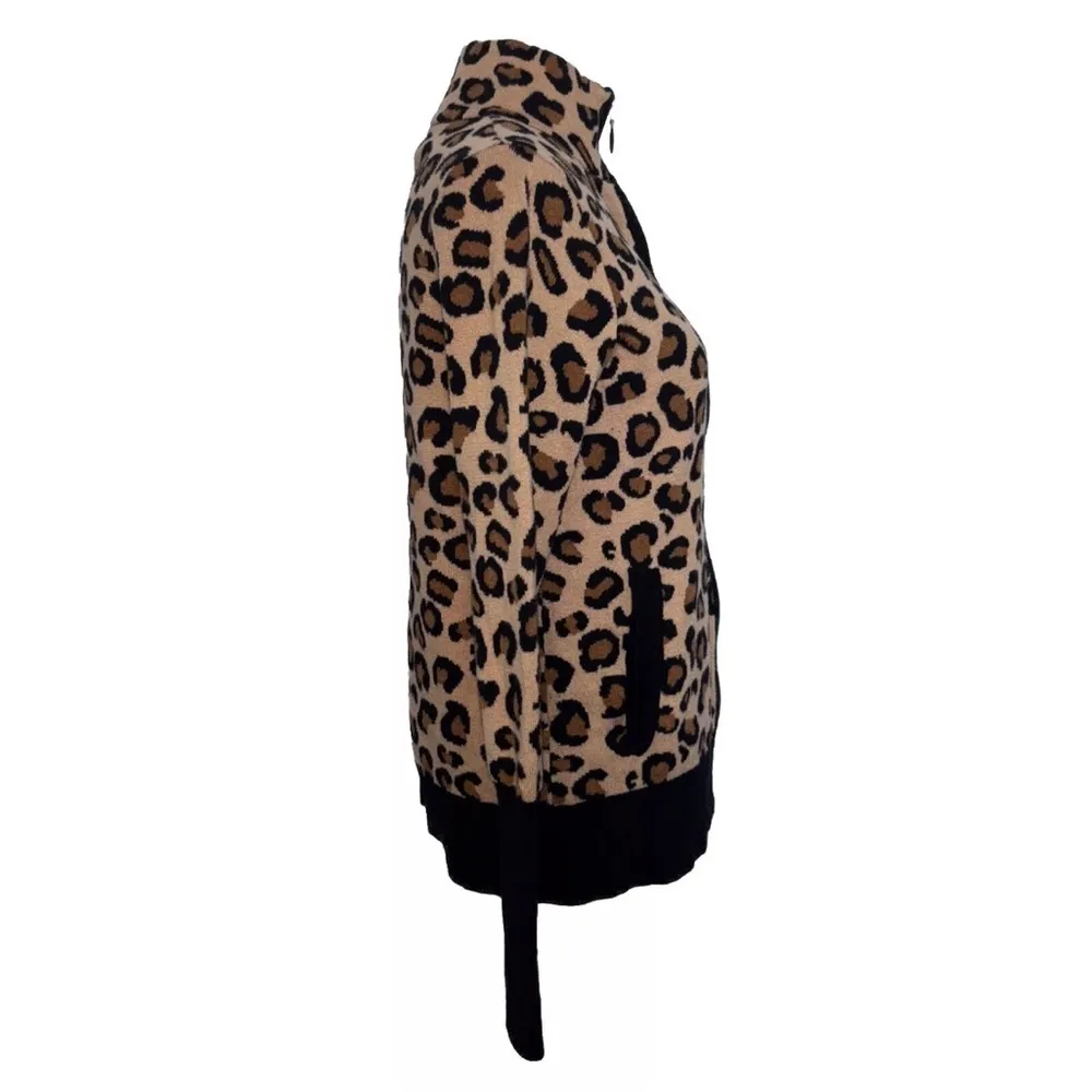 Rachel Zoe Cheetah Full Zip Sweater Cardigan Animal Print Fall Cozy Pockets SZ S - Image 3