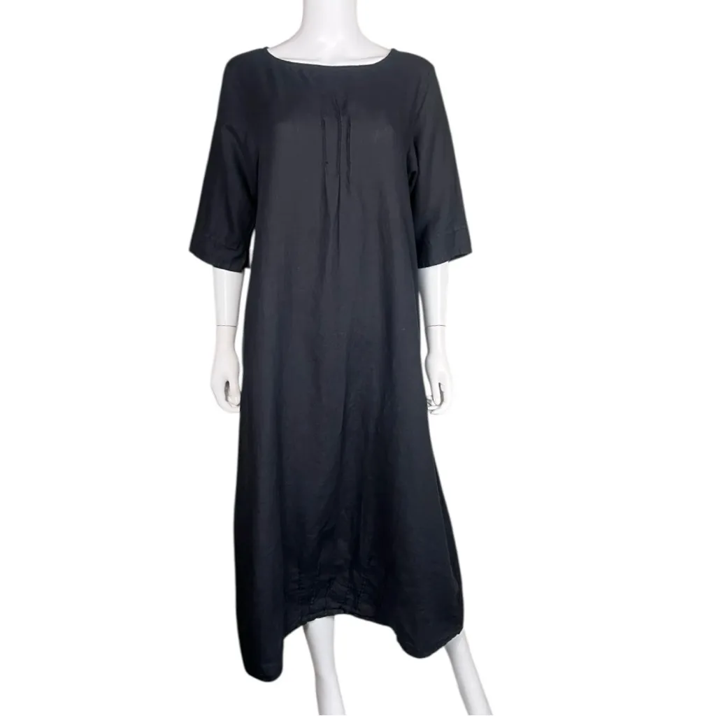 Bryn Walker Lagenlook Black Light Linen Midi Dress - Image 3