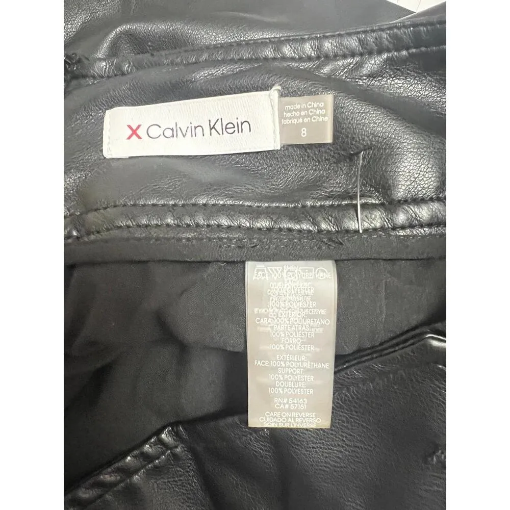 Calvin Klein Women's Black Faux-Leather Faux-Wrap Mini Skirt Size 8 - Image 8