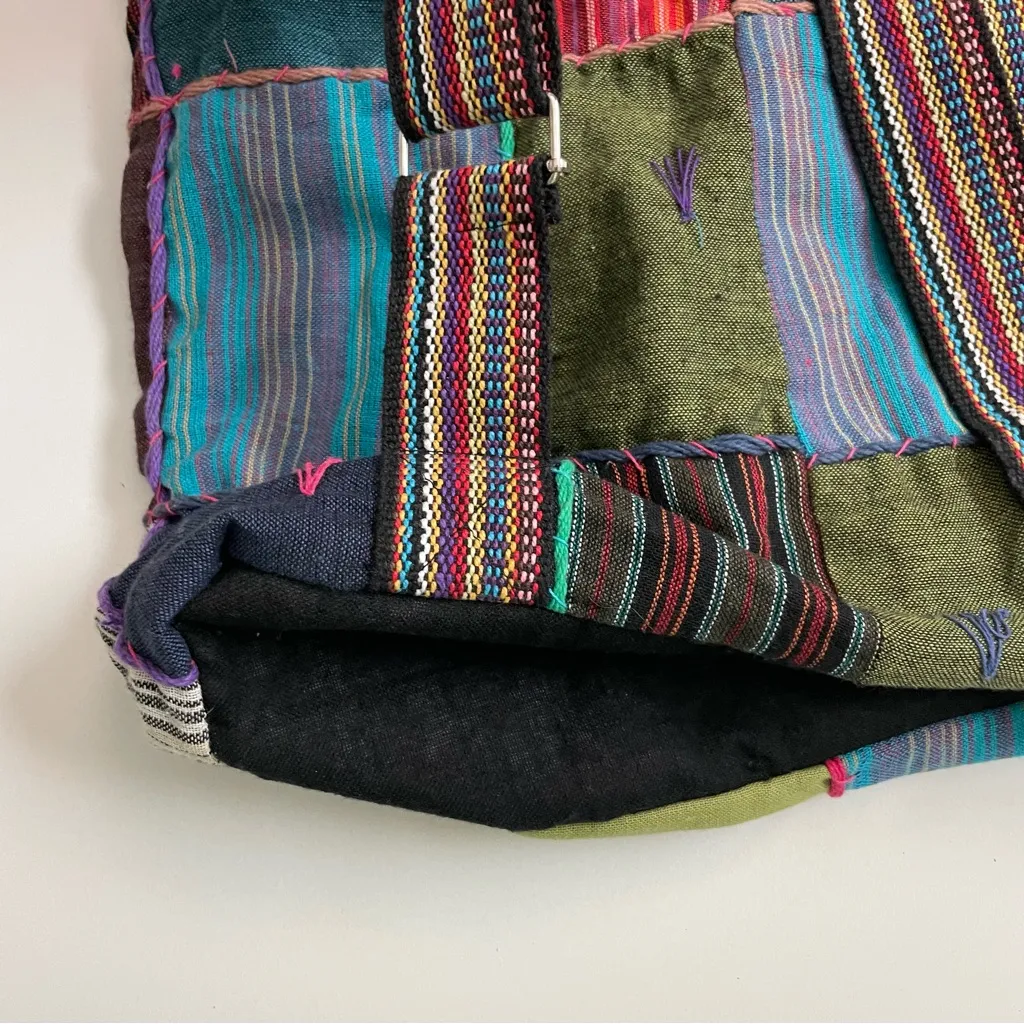 Patchwork Backpack Sack Boho Artsy Ethnic Festival International Nepal Pockets Black - Image 4