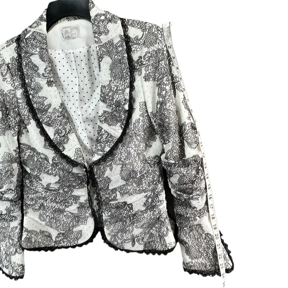 Alberto Makali Blazer Jacket Womens S White Black Floral Lace Trim Y2K Romantic - Image 10