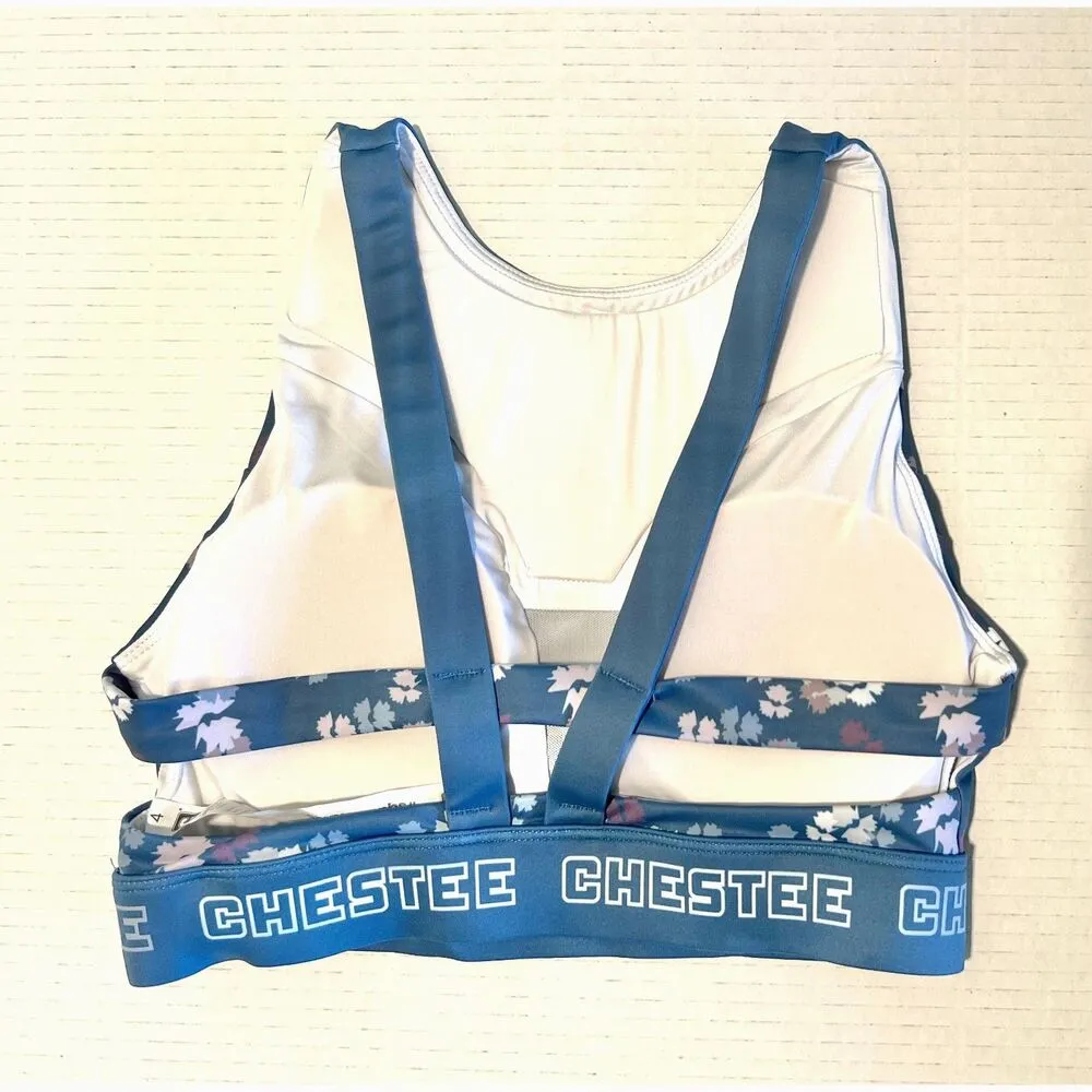 NWOT CHESTEE Blue Floral Full Coverage Lifting Crossfit Sports Bra Womens 4 - Image 3