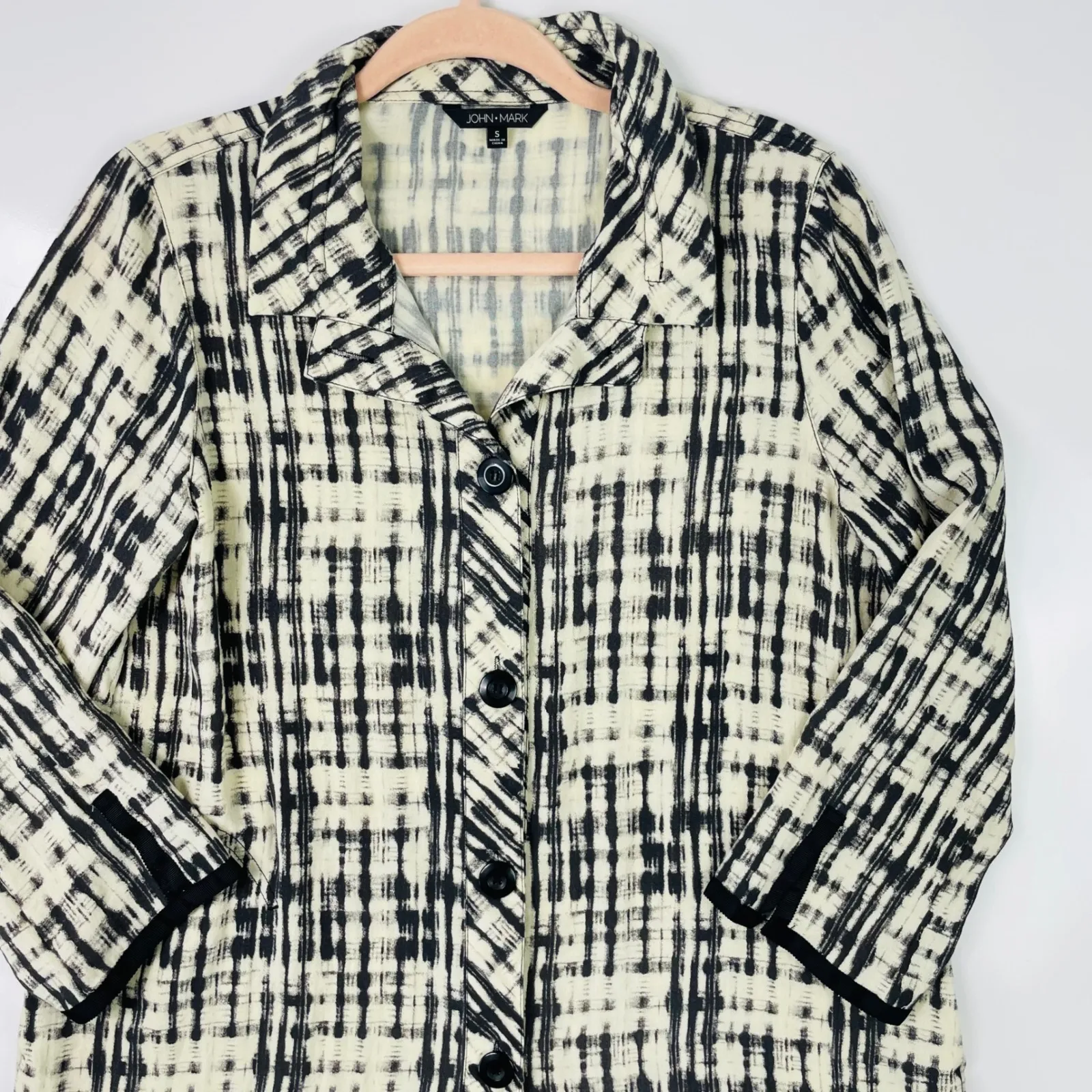 John Mark Women's Small Black & Cream‎ Plaid Button Front Jacket Coat - Image 6