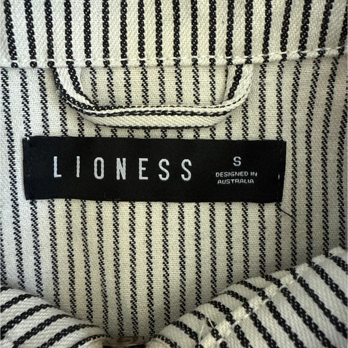 Lioness Denim Jacket Striped Renacida Size S Black White - Image 2