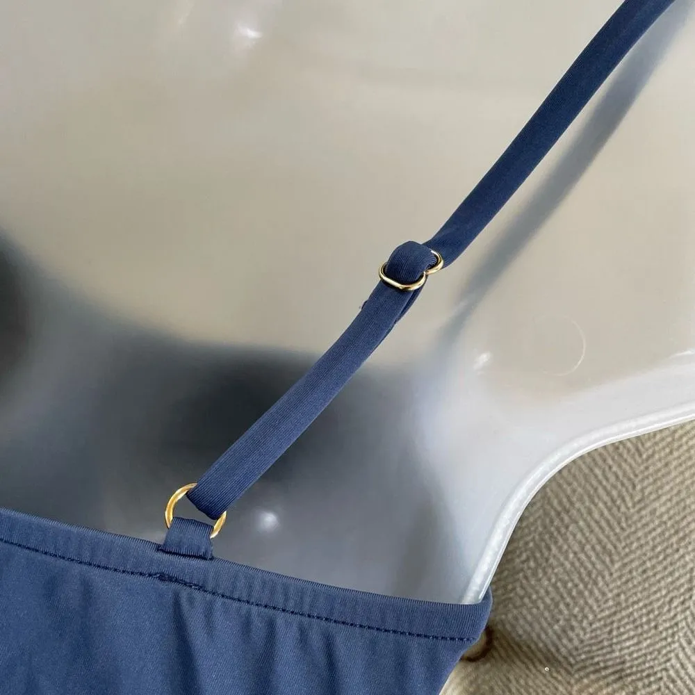 Slate Blue Bedazzled Cut Out One Piece Swimsuit 8 - Image 7