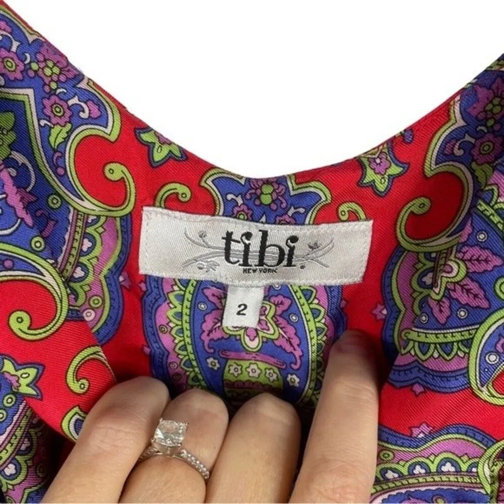 Silk Boho Dress Red Paisley Print Size 2 - Image 4