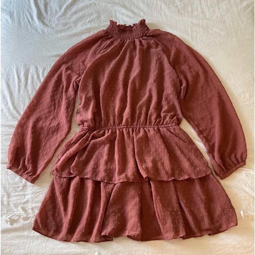 Mustard Seed Boho Chic Flowy Tiered Long Sleeve Mini Dress - Image 2