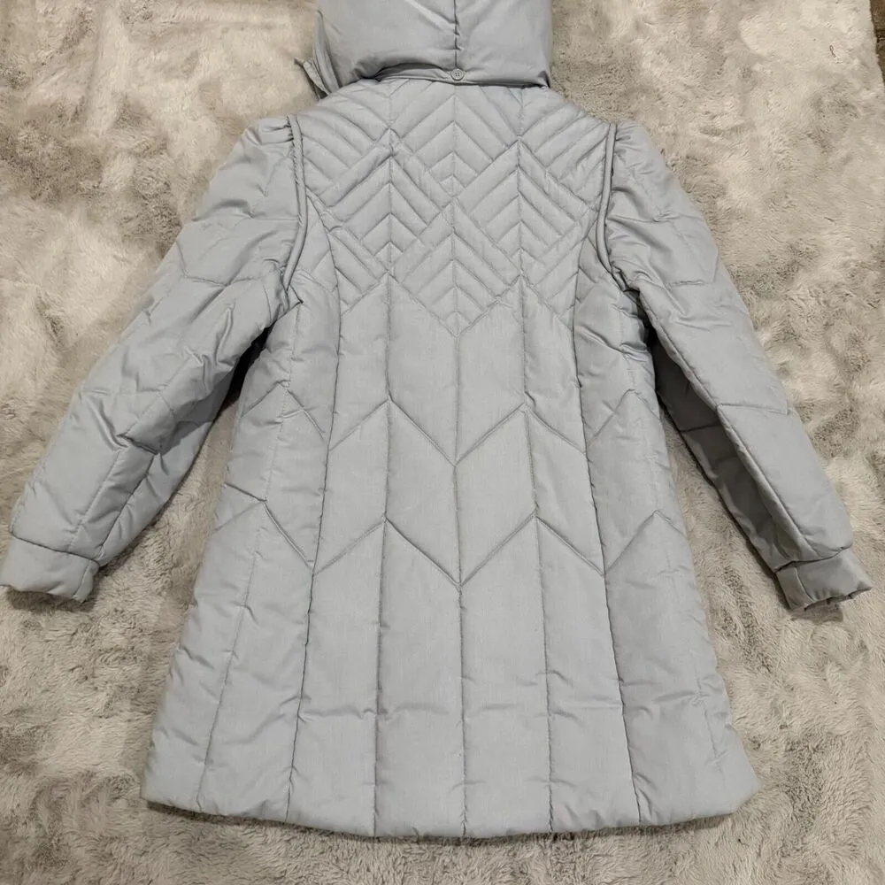Vtg Saxton Hall Women's Quilted Puffer Coat Medium Gray Hooded Jacket Made Korea - Image 2