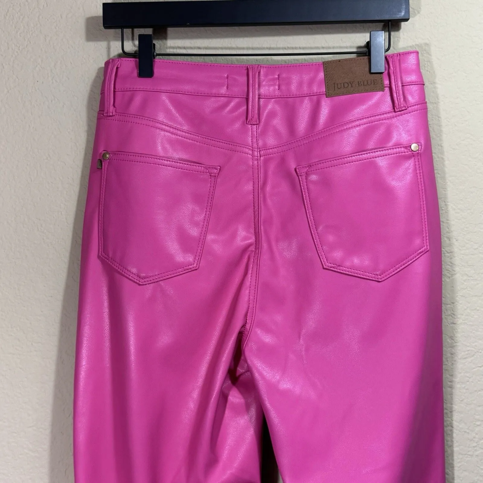 Judy Blue Hot Pink Faux Leather High Rise Straight Leg Pants Womens 7/28 JB88748 - Image 9