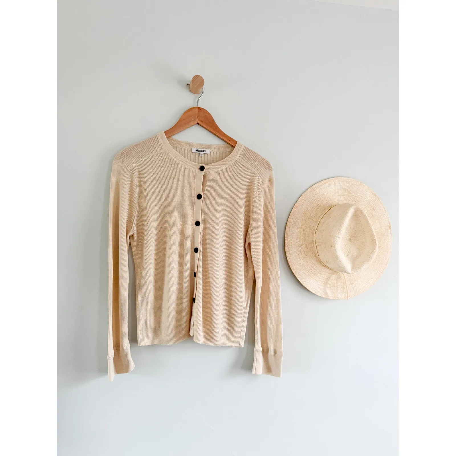 Madewell | NWT Linen-Blend Crewneck Cardigan in Beach Sand | Sz XL - Image 3